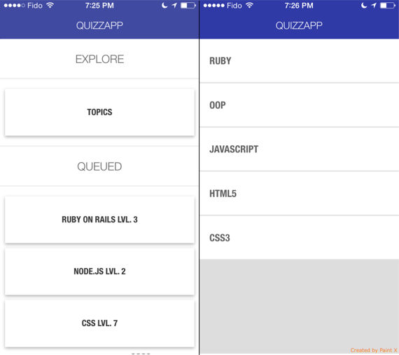 A QuizApp for Developers, to quiz you on your skills while you're on the go, so you can learn no matter where you are. Made as a Group Project with the 5th Cohort of CodeCore. Ruby On Rails backend API and webapp, to allow users to submit their own questions. Phonegap and AngularJS iOS app served by API.